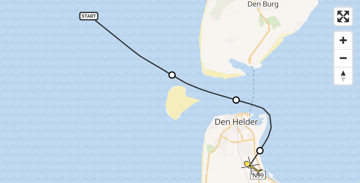 Routekaart van de vlucht: Kustwachthelikopter naar Vliegveld De Kooy, Doggersvaart