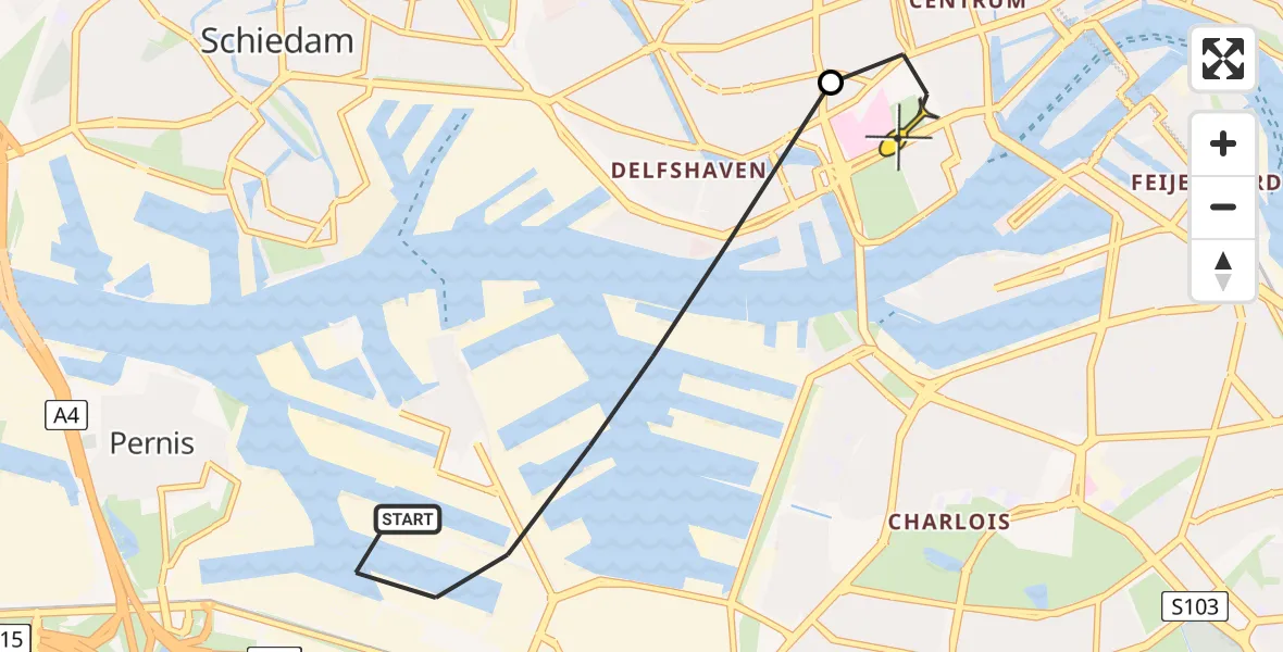 Routekaart van de vlucht: Lifeliner 2 naar Erasmus MC, Rotterdam Shortsea Terminals Zuidzijde (RST)