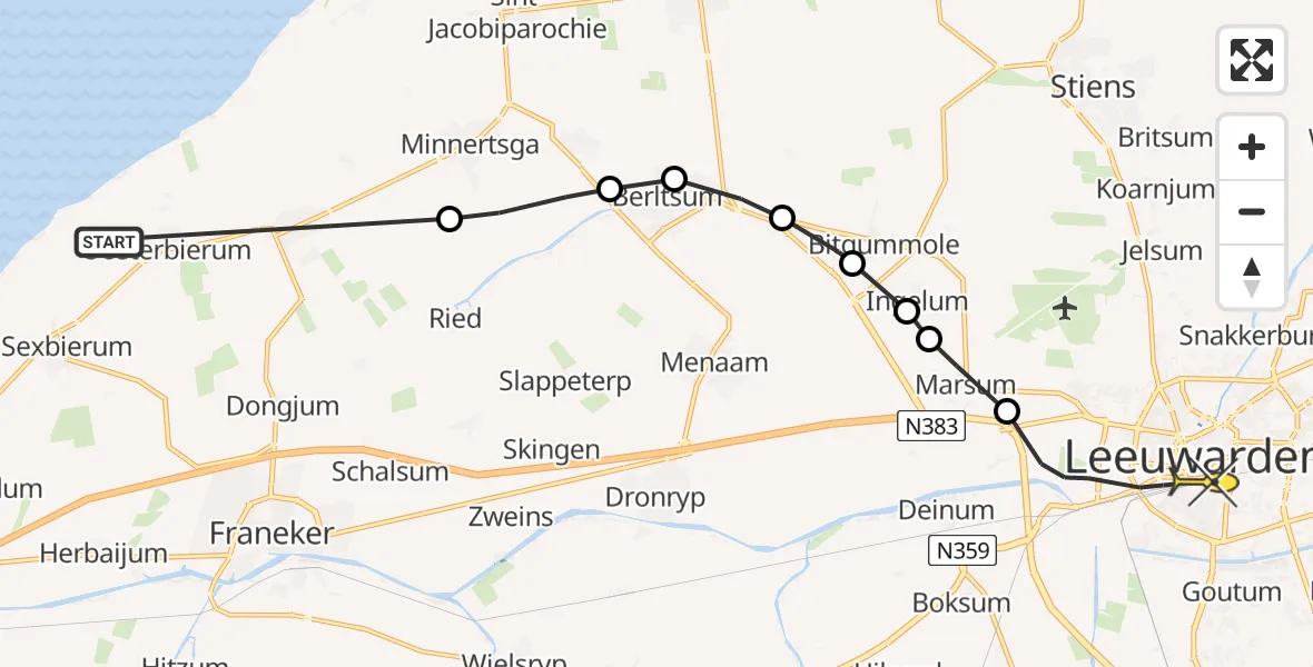 Routekaart van de vlucht: Ambulanceheli naar Leeuwarden, Beintenwei