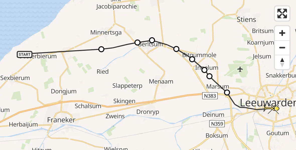 Routekaart van de vlucht: Ambulancehelikopter naar Leeuwarden, Beintenwei