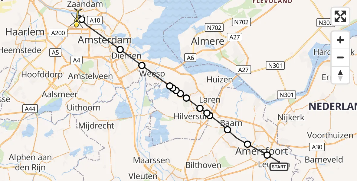 Routekaart van de vlucht: Lifeliner 1 naar Amsterdam Heliport, Beukenhof