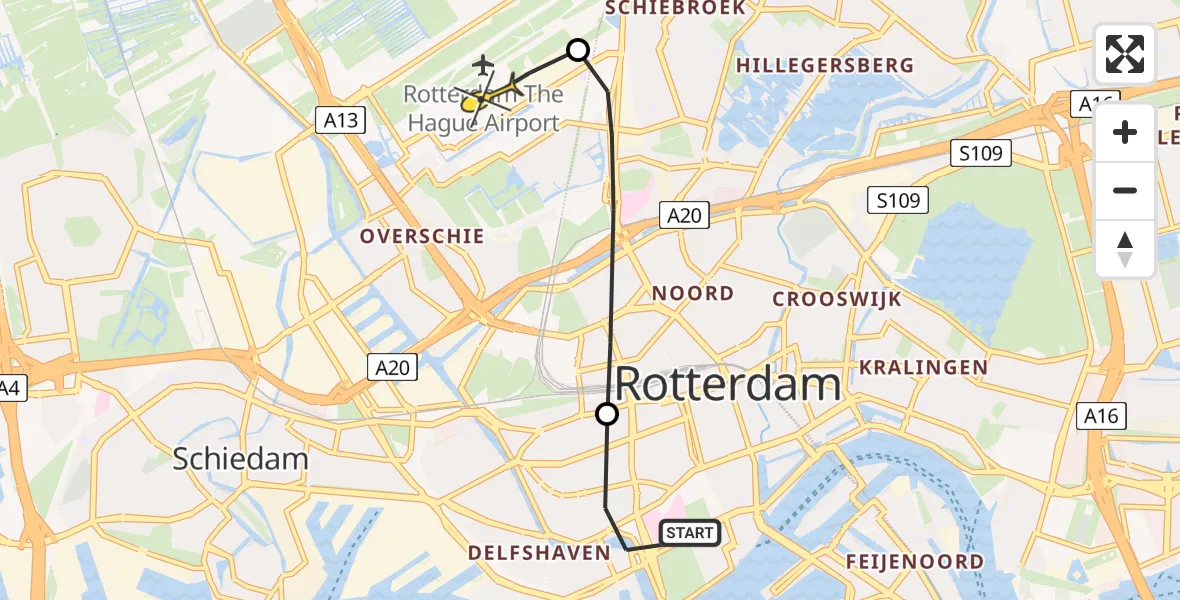 Routekaart van de vlucht: Lifeliner 2 naar Rotterdam The Hague Airport, Hondiusstraat