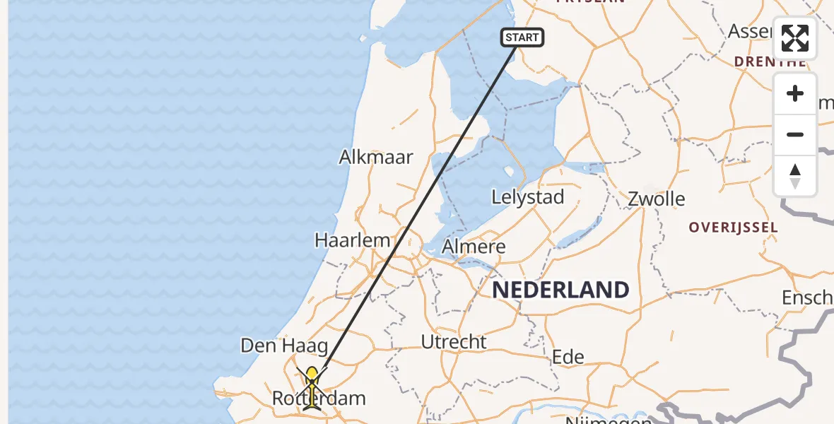 Routekaart van de vlucht: Traumaheli naar Rotterdam The Hague Airport, Brandenburgbaan