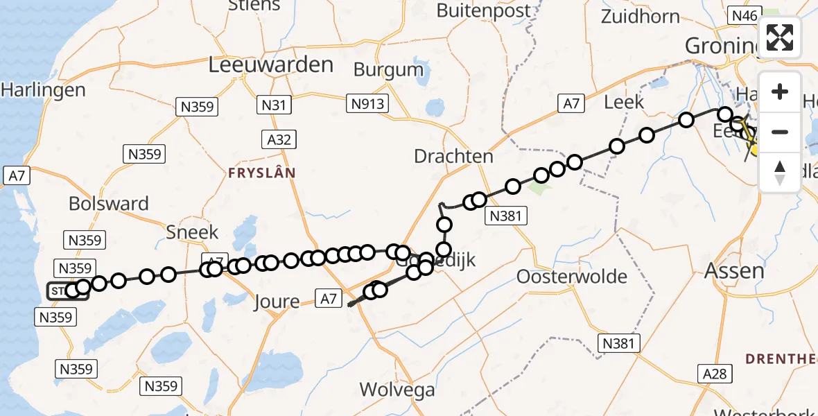 Routekaart van de vlucht: Lifeliner 4 naar Groningen Airport Eelde, Nummer