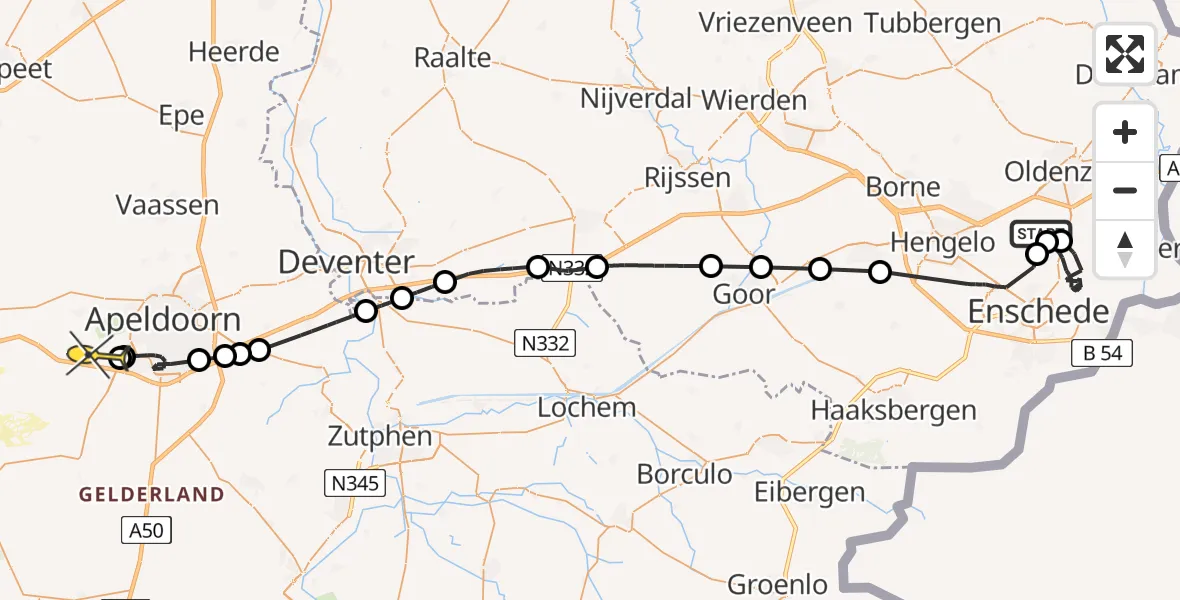 Routekaart van de vlucht: Politieheli naar Apeldoorn, Bergweg