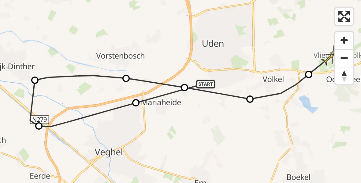 Routekaart van de vlucht: Lifeliner 3 naar Vliegbasis Volkel, Ketelven