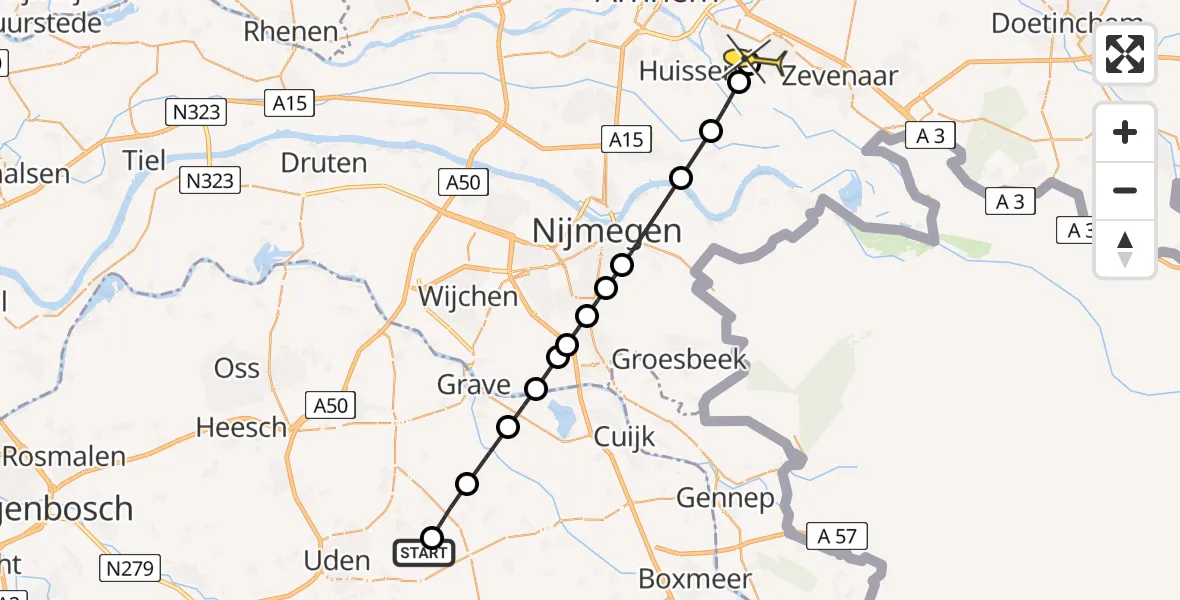 Routekaart van de vlucht: Lifeliner 3 naar Duiven, Beemdsteeg