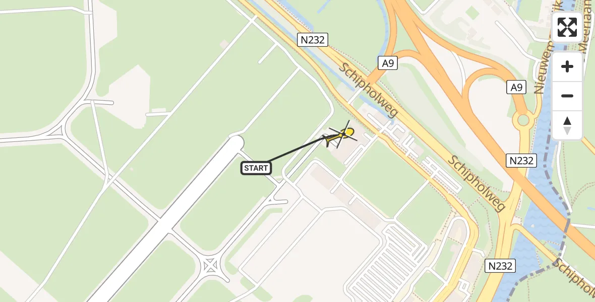 Vluchtroute Politiehelikopter van Schiphol naar Schiphol