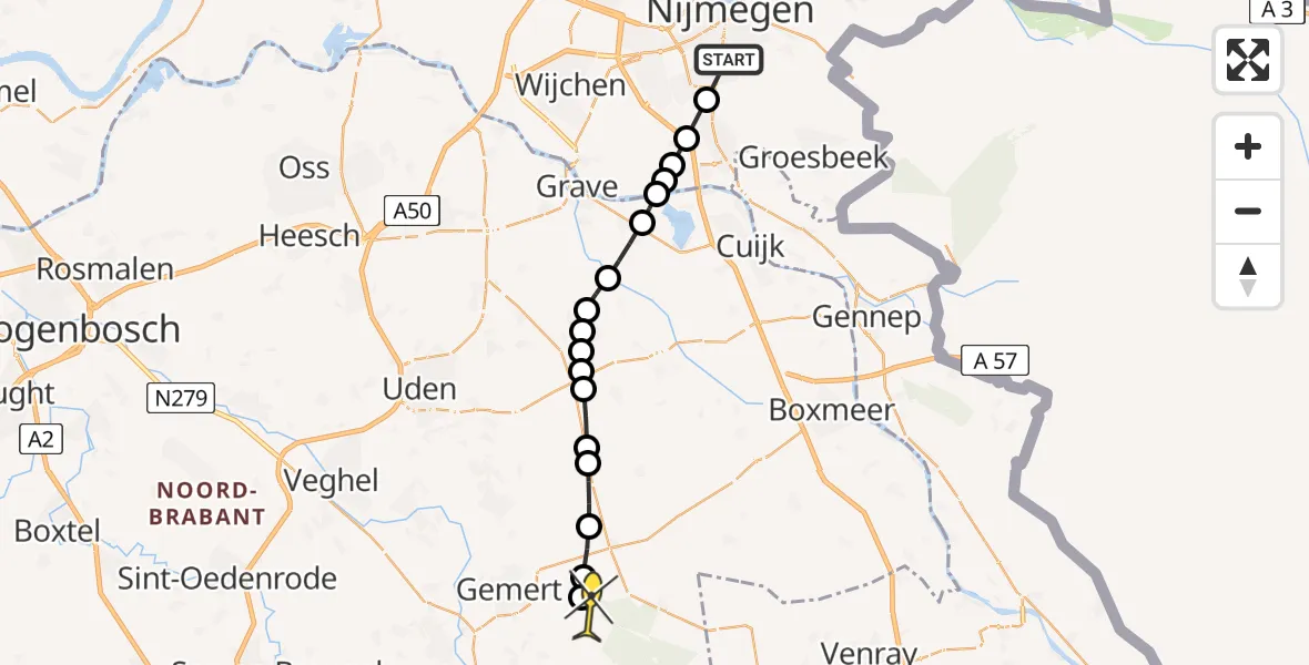 Routekaart van de vlucht: Lifeliner 3 naar De Mortel, Sint Jacobsweg