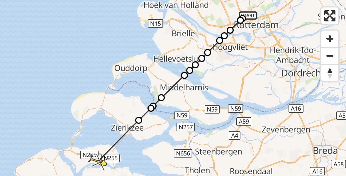 Routekaart van de vlucht: Lifeliner 2 naar Kortgene, Sidelingeplein