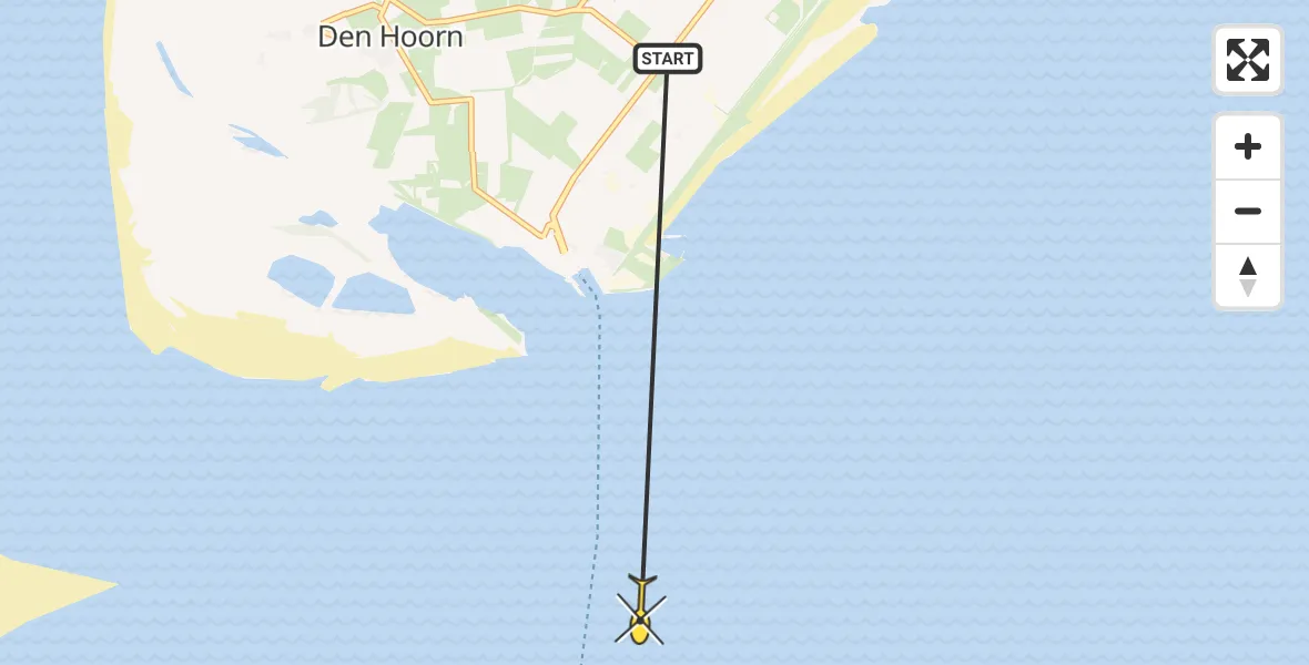 Routekaart van de vlucht: Ambulanceheli naar Den Helder, Marinehaven