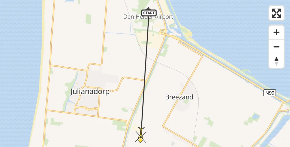 Routekaart van de vlucht: Ambulancehelikopter naar Anna Paulowna, Grasweg