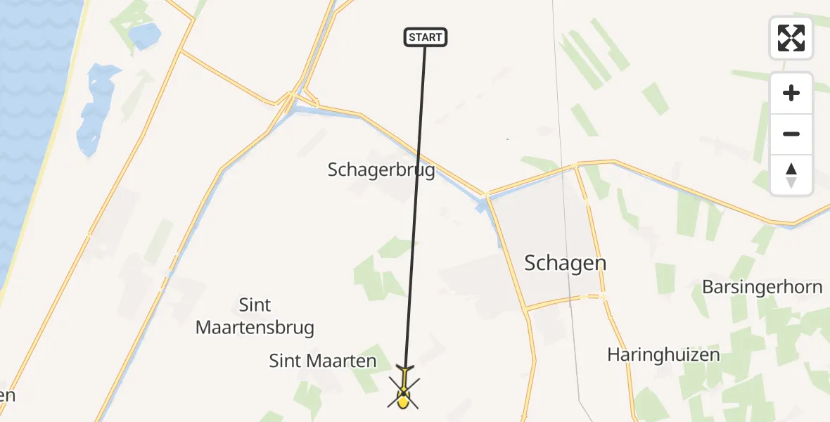 Routekaart van de vlucht: Ambulancehelikopter naar Sint Maarten, Killemerweg