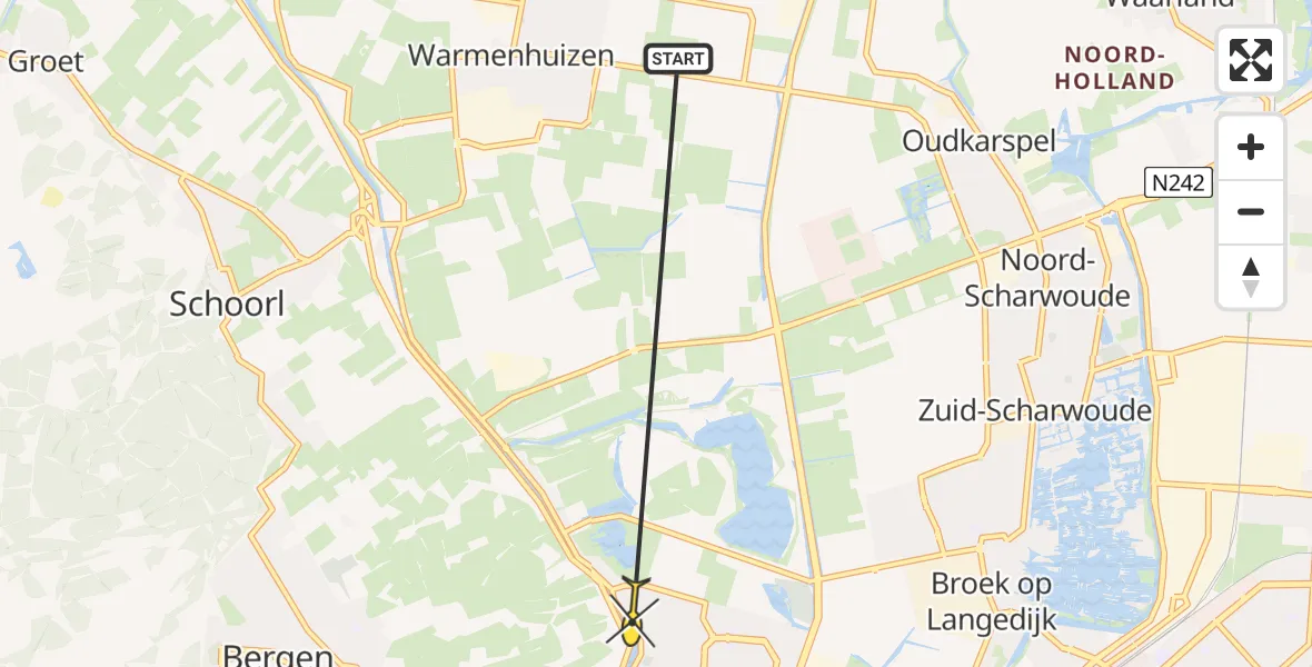 Routekaart van de vlucht: Ambulancehelikopter naar Koedijk, Schoolstraat