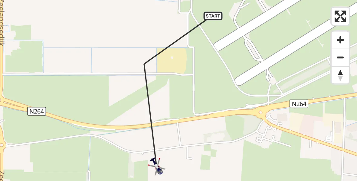 Routekaart van de vlucht: Politiehelikopter naar Vliegbasis Volkel, Rouwstraat
