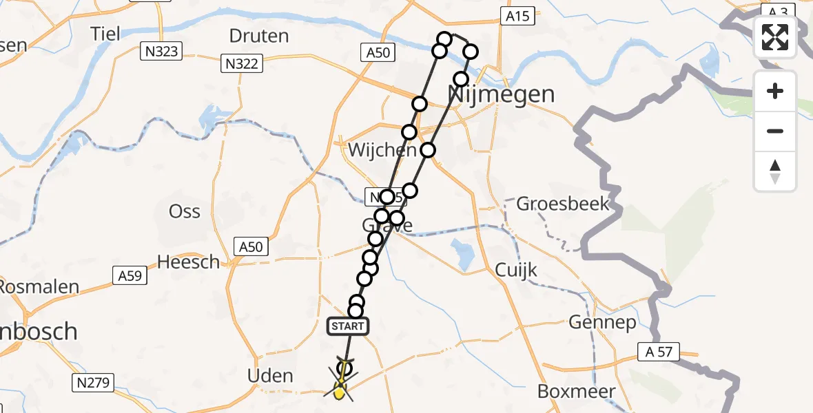 Routekaart van de vlucht: Lifeliner 3 naar Vliegbasis Volkel, Gasthuisstraat