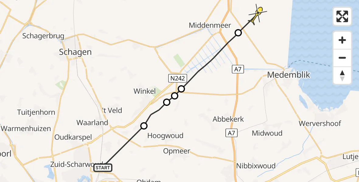Routekaart van de vlucht: Ambulanceheli naar Wieringerwerf, Oudeweg