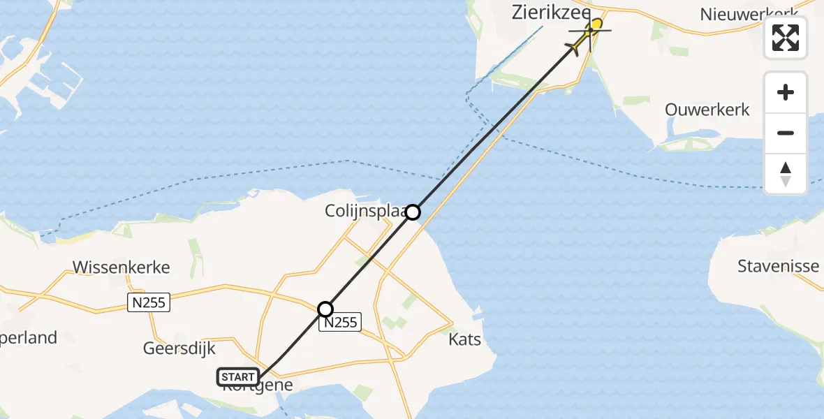 Routekaart van de vlucht: Lifeliner 2 naar Zierikzee, Molendijk