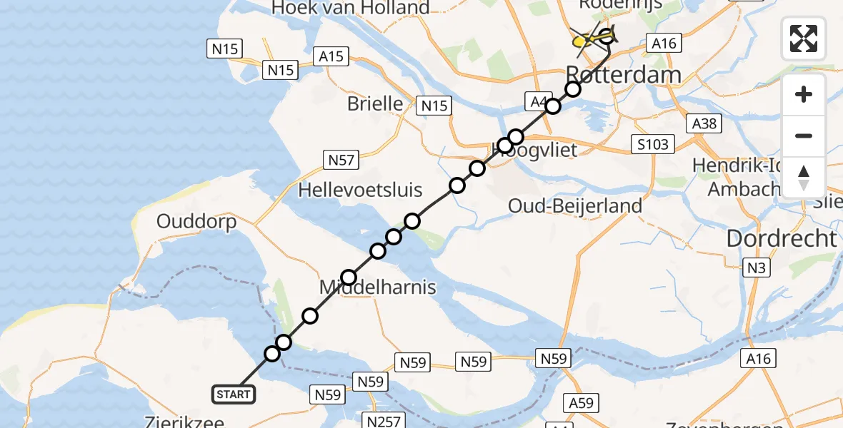 Routekaart van de vlucht: Lifeliner 2 naar Rotterdam The Hague Airport, Zuiddijkweg