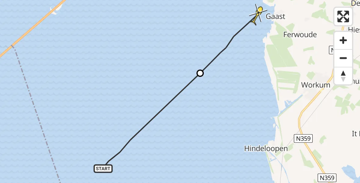 Routekaart van de vlucht: Ambulancehelikopter naar Makkum