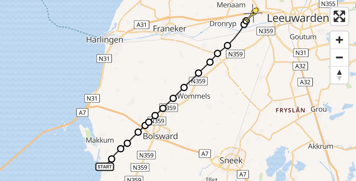 Routekaart van de vlucht: Ambulanceheli naar Marsum, Meerweg