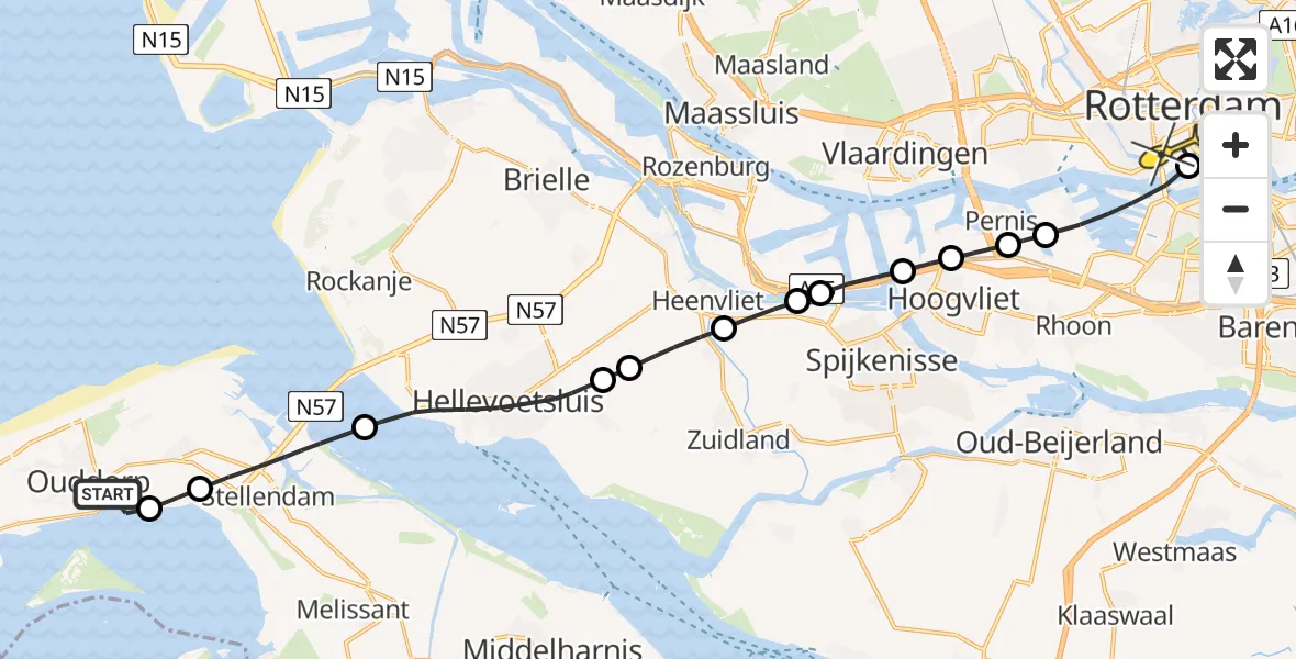 Routekaart van de vlucht: Lifeliner 1 naar Erasmus MC, Zuidweg