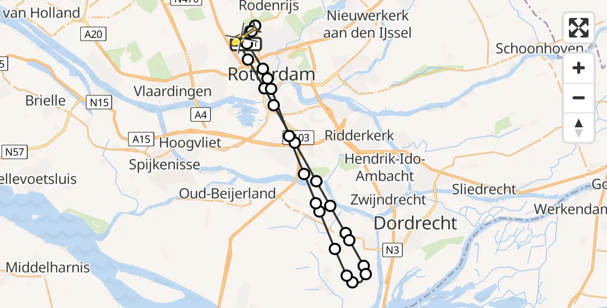 Routekaart van de vlucht: Lifeliner 2 naar Rotterdam The Hague Airport, Polderbrug