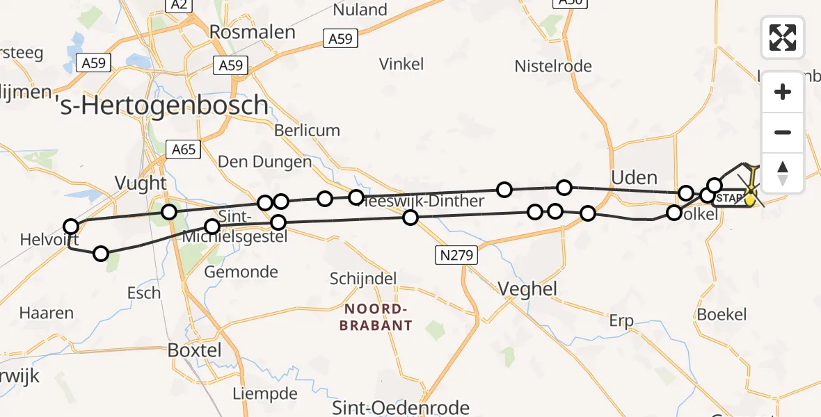 Routekaart van de vlucht: Lifeliner 3 naar Vliegbasis Volkel, Venstraat