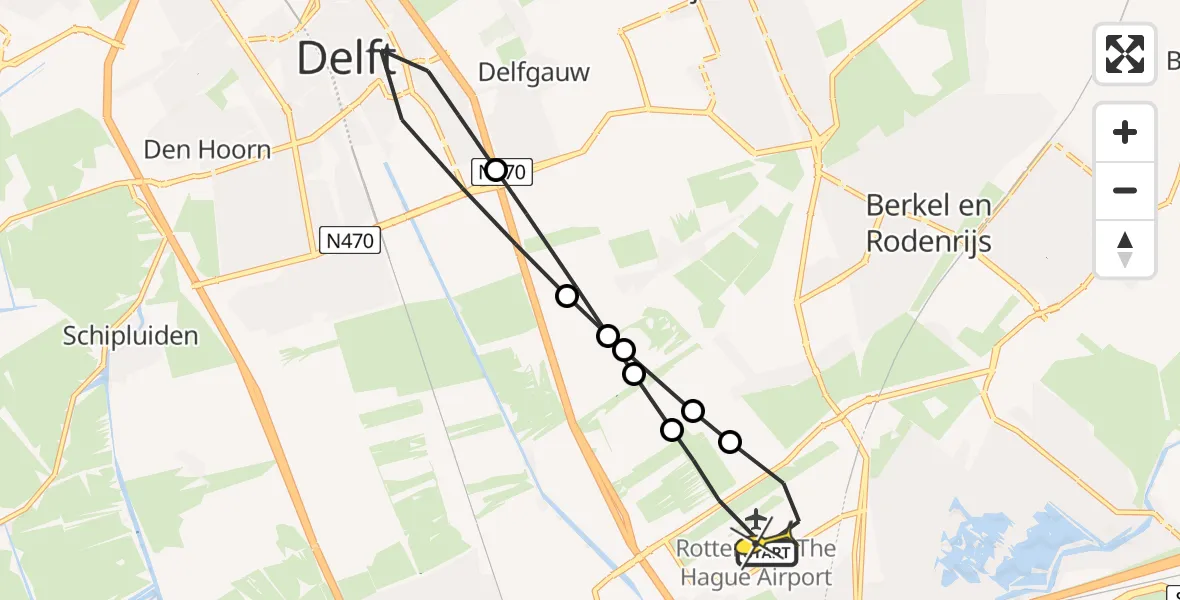 Routekaart van de vlucht: Lifeliner 2 naar Rotterdam The Hague Airport, Schieveense polder