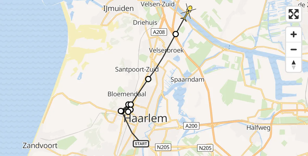 Routekaart van de vlucht: Politiehelikopter naar Assendelft, Rio Grandelaan