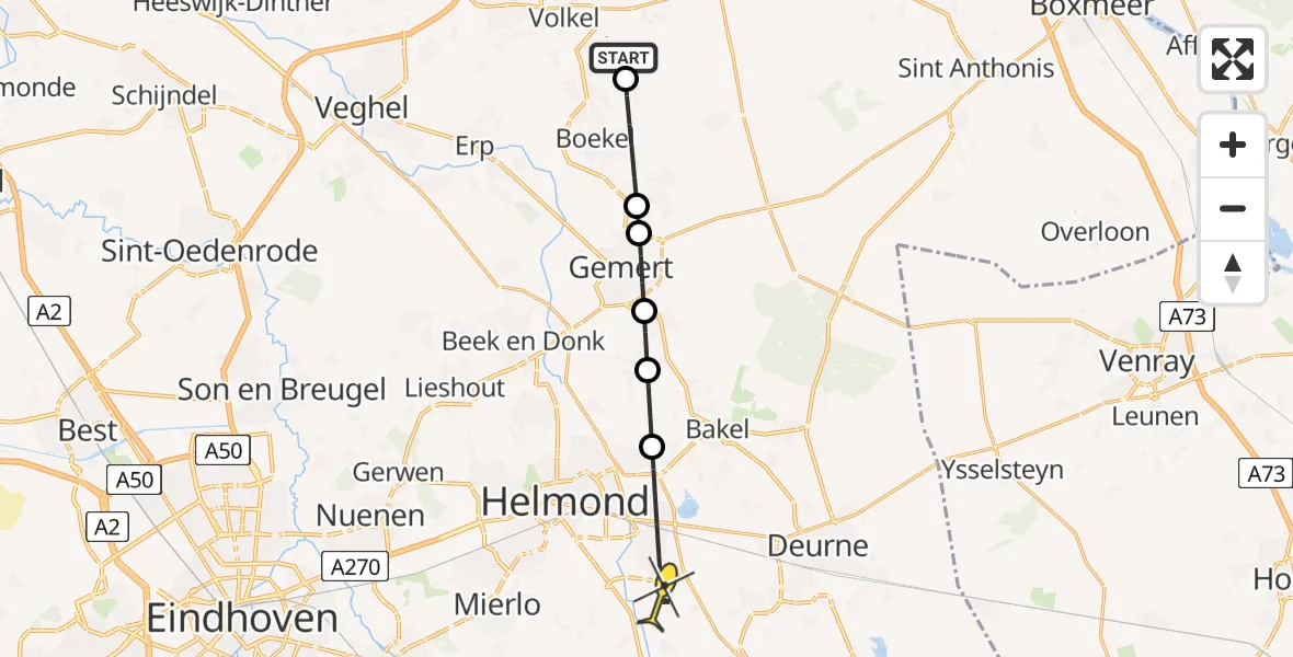 Routekaart van de vlucht: Lifeliner 3 naar Helmond, Rievensche Loop
