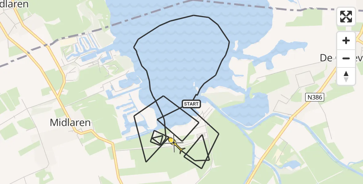 Routekaart van de vlucht: Politiehelikopter naar Midlaren, De Kruierij