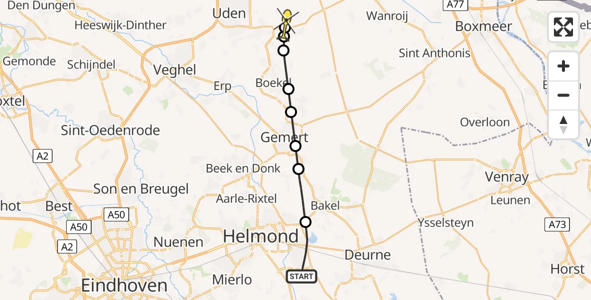 Routekaart van de vlucht: Lifeliner 3 naar Vliegbasis Volkel, Weyerweg