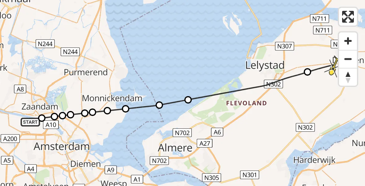 Routekaart van de vlucht: Lifeliner 1 naar Dronten, Hemkade