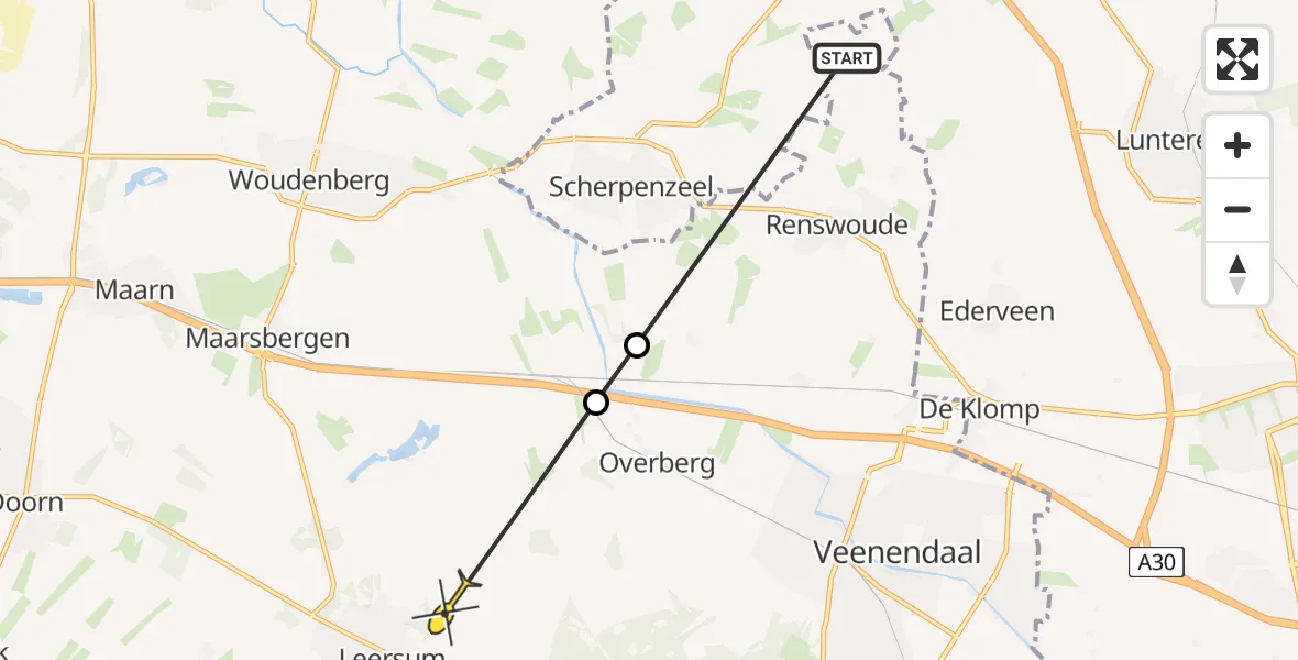 Routekaart van de vlucht: Politieheli naar Leersum, Utrechtseweg
