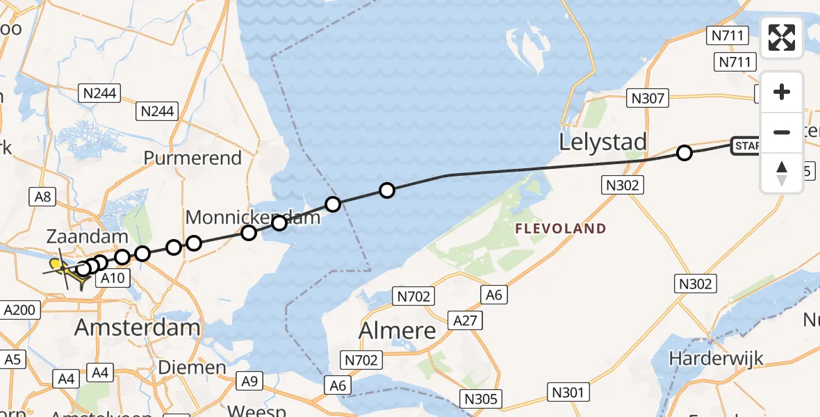 Routekaart van de vlucht: Lifeliner 1 naar Amsterdam Heliport, Lisdoddeweg