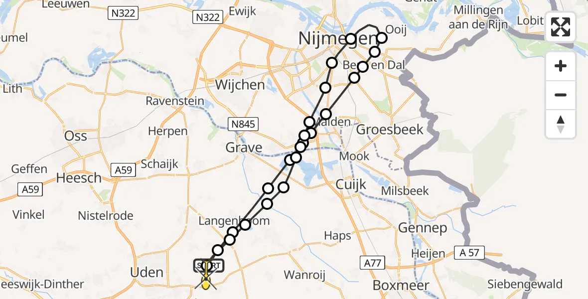 Routekaart van de vlucht: Lifeliner 3 naar Vliegbasis Volkel, Beemdsteeg