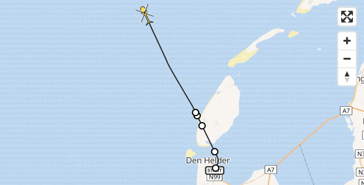 Routekaart van de vlucht: Kustwachthelikopter naar Oostoeverweg