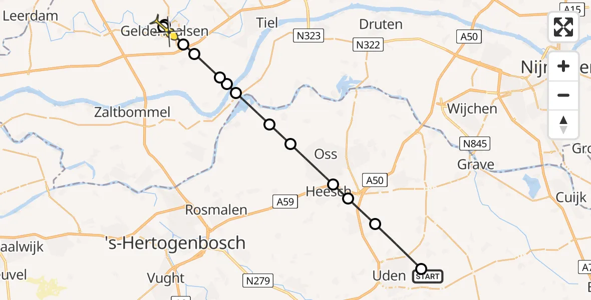 Routekaart van de vlucht: Lifeliner 3 naar Geldermalsen, Lange Goorstraat