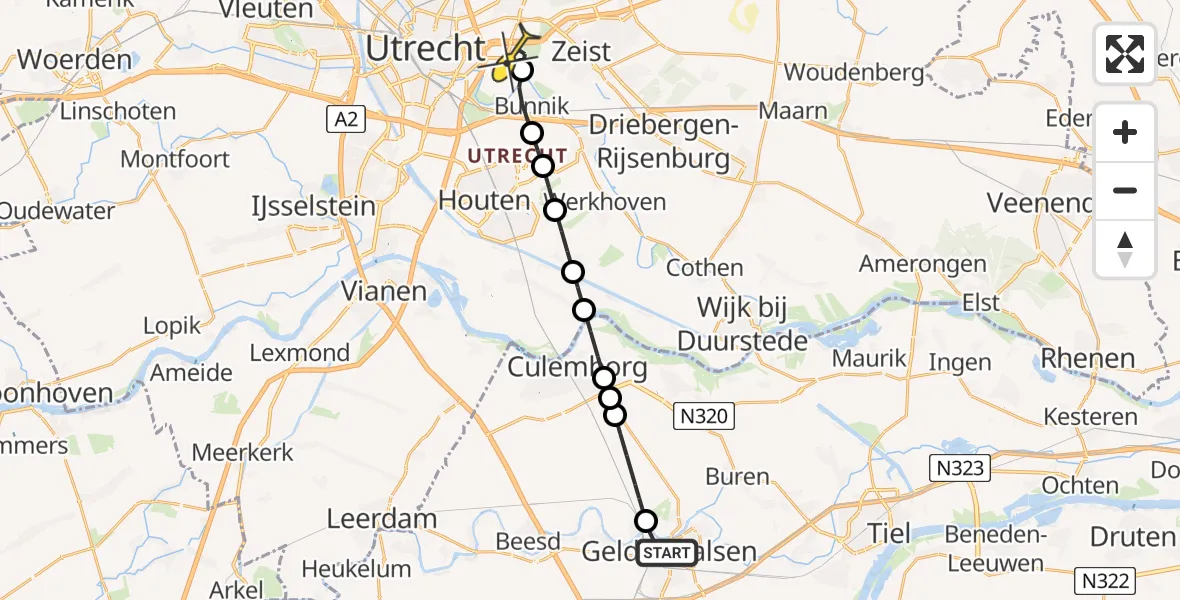Routekaart van de vlucht: Lifeliner 3 naar Universitair Medisch Centrum Utrecht, Lingedijk