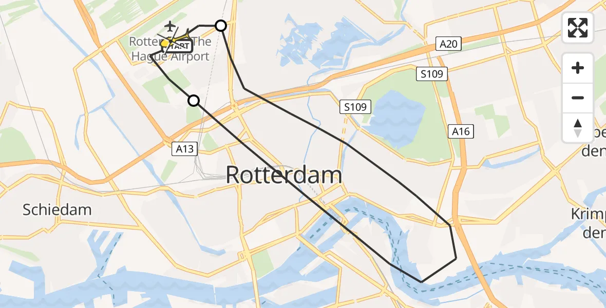 Routekaart van de vlucht: Lifeliner 2 naar Rotterdam The Hague Airport, Pilotenpad