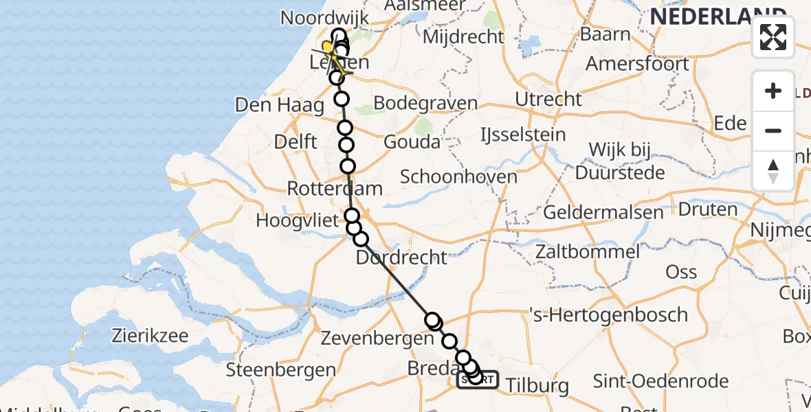 Routekaart van de vlucht: Politieheli naar Leiden, Heideweg