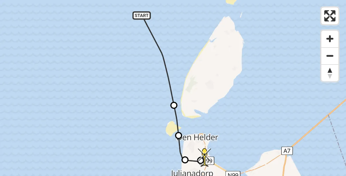 Routekaart van de vlucht: Kustwachthelikopter naar Vliegveld De Kooy, Luchthavenweg