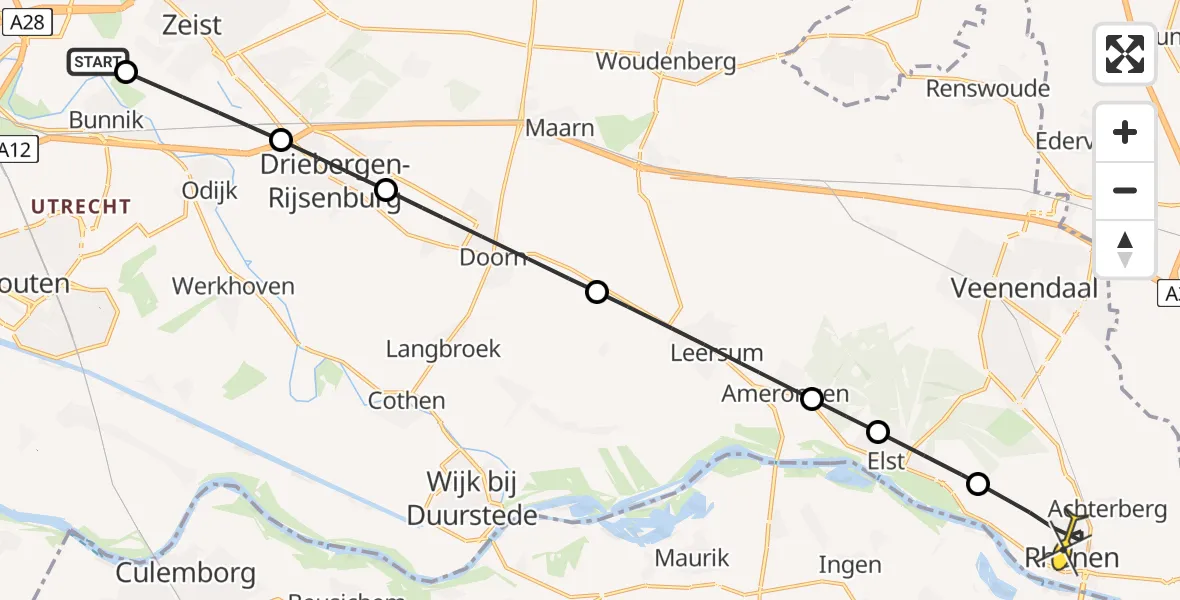 Routekaart van de vlucht: Lifeliner 3 naar Rhenen, Hakswetering