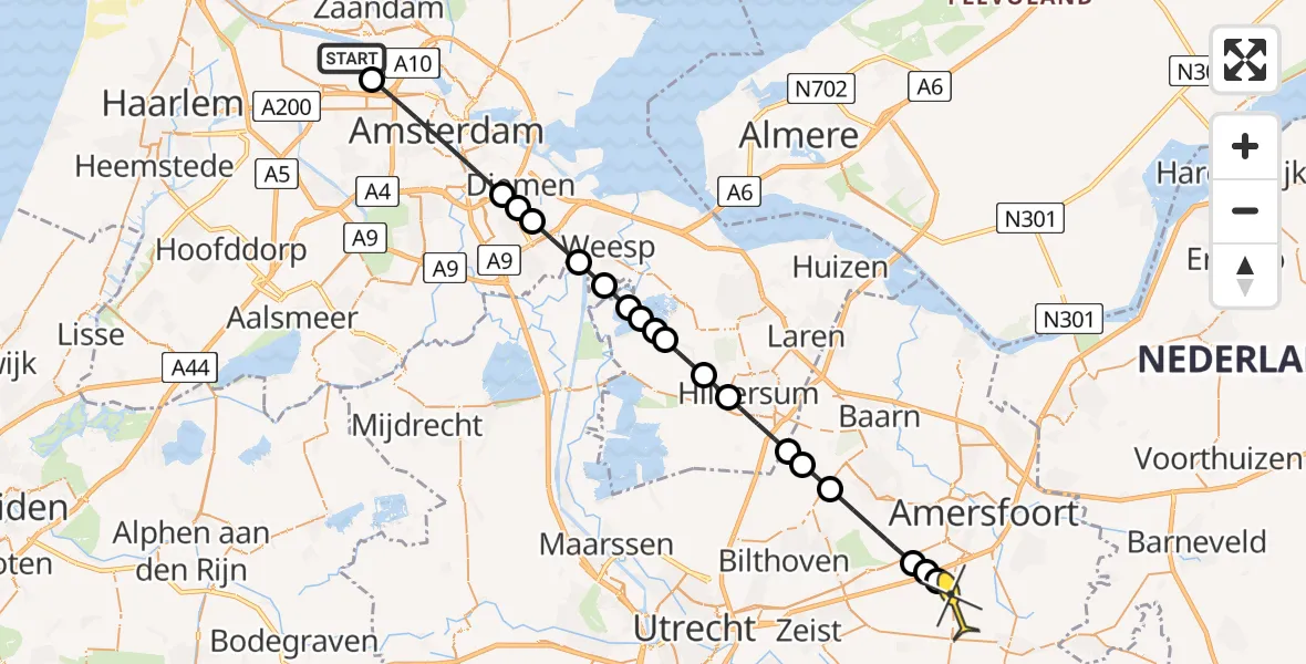 Routekaart van de vlucht: Lifeliner 1 naar Leusden, Westhaven