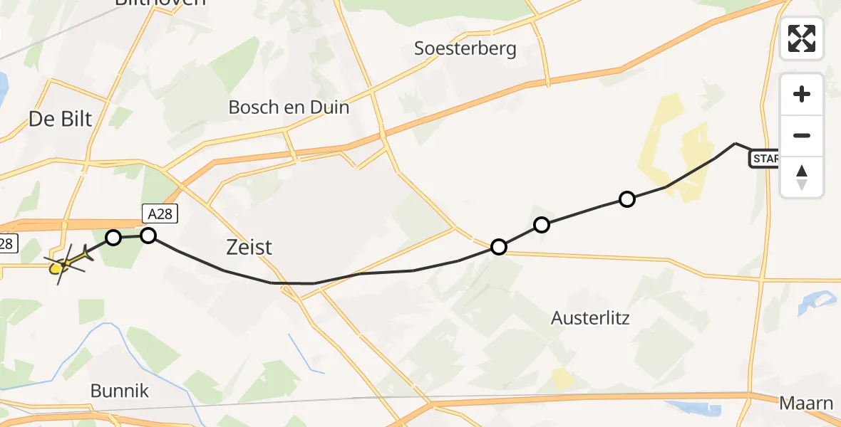 Routekaart van de vlucht: Lifeliner 1 naar Universitair Medisch Centrum Utrecht, Doornseweg