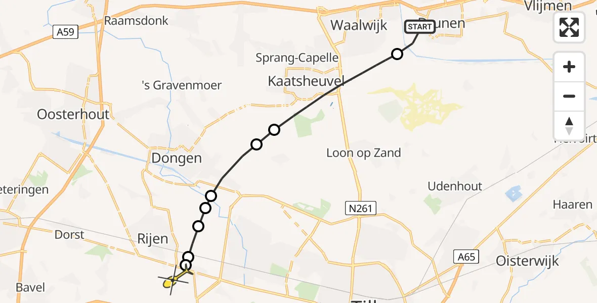 Routekaart van de vlucht: Lifeliner 3 naar Vliegbasis Gilze-Rijen, Plantloonseweg