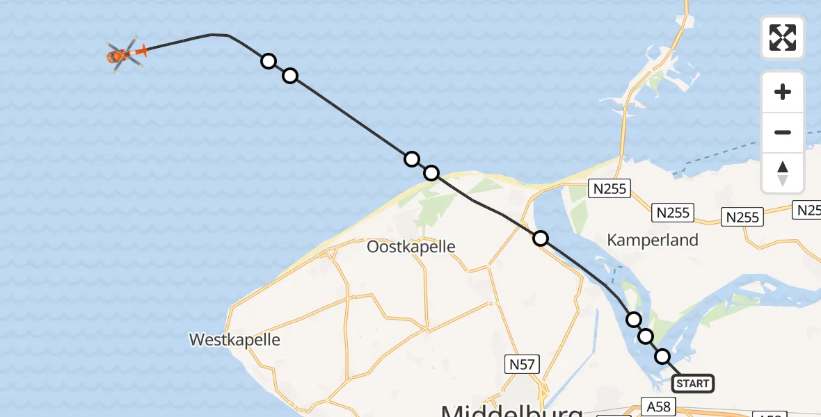 Vluchtroute Kustwachthelikopter Vliegveld Midden-Zeeland - , 26 april 2024, 13:41