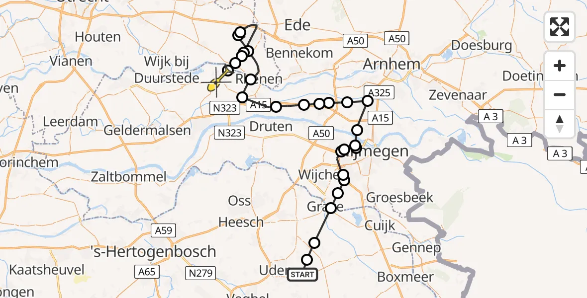 Routekaart van de vlucht: Politiehelikopter naar Ingen, Millsebaan