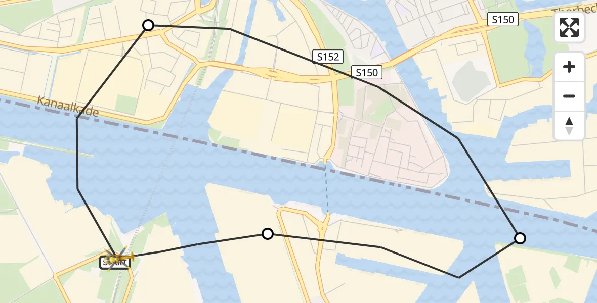Vluchtroute Traumahelikopter van Amsterdam Heliport naar Amsterdam Heliport